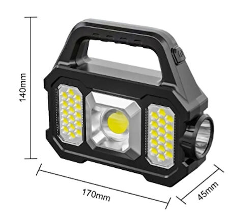 P-880a Solar Powerbanklı Şarjlı Taşınabilir Güçlü Fener