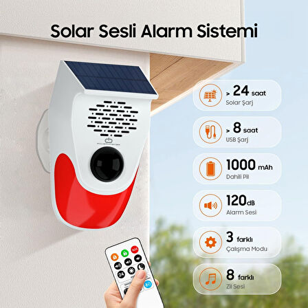 PM-26240 KUMANDALI SOLAR SESLİ IŞIKLI 120DB ALARM SİSTEMİ