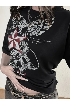 Star Punk Paint Baskılı Unisex Oversize T-shirt