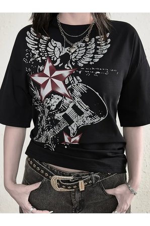 Star Punk Paint Baskılı Unisex Oversize T-shirt