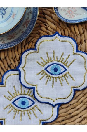 Nazar Göz Nakışlı GOLD Kokteyl Kahve Yanı Sunum Peçetesi 2li Otantik Göz Desenli