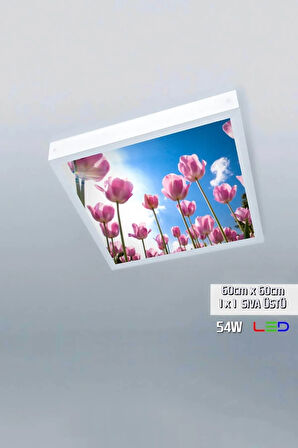 1x1-tekli-60x60-tavana Yapışık Led Panel-54w-sıva Üstü Avize-kolay Montaj-çiçekli- Led