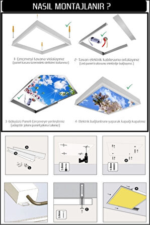 1x1-tekli-60x60-tavana Yapışık Led Panel-54w-sıva Üstü-kolay Montaj-renkli Hava- Led