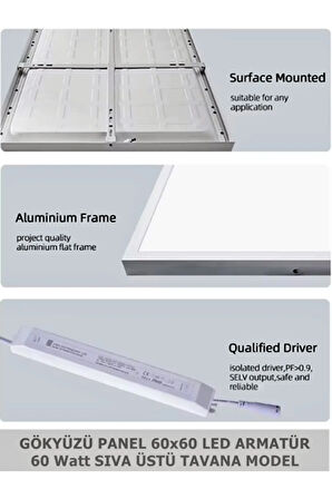 ( 60cm X 60cm ) Büyük Boy Avize, 60 Watt Güçlü Led Aydınlatma - Beyaz (6500 KELVİN) Doğal Işık