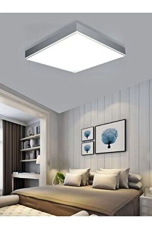 Salon Avize- 60watt - 60x60 -led Aydınlatma-tavana Yapışık-kolay Montaj Avize- Beyaz Çerçeve