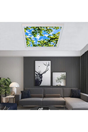 Salon Avize- 60watt - 60x60 -led Aydınlatma-tavana Yapışık-kolay Montaj Avize- Beyaz Çerçeve