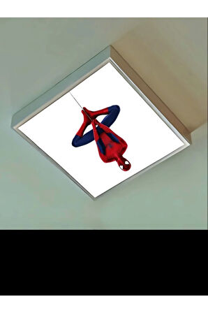 Spiderman Çocuk Avize-lamp 60w Güçlü Aydınlatma-60x60 Beyaz Kare Çerçeve