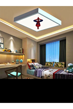 Spiderman Çocuk Avize-lamp 60w Güçlü Aydınlatma-60x60 Beyaz Kare Çerçeve