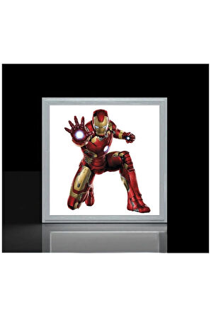 Iron Man Çocuk Odası Led Avize 60x60 Baskılı-beyaz Çerçeve Led Işık Kolay Montaj 60w Homojen Dağılım
