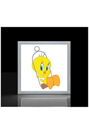Tweety Çocuk Led Lamba-54w Göz Yormayan Aydınlatma-60cmx60cm Kare-beyaz Işık,beyaz Metal Çerçeve