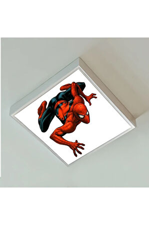 Spiderman Çocuk Odası Led Avize-60w Ekonomik-60cmx60cm Kare Beyaz Işık Led-beyaz Metal Çerçeve