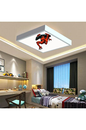 Spiderman Çocuk Odası Led Avize-60w Ekonomik-60cmx60cm Kare Beyaz Işık Led-beyaz Metal Çerçeve