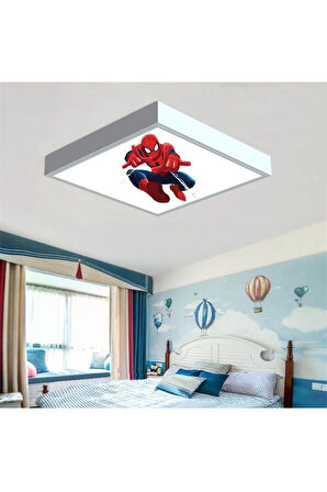 Örümcek Adam Çocuk Odası Led Avize- 60x60 Baskılı Led Avize- Beyaz Çerçeve-54w Led Işıklı Avize