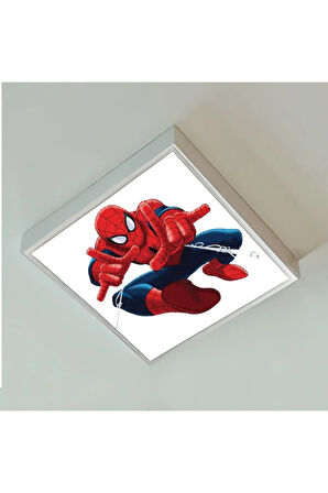 Örümcek Adam Çocuk Odası Led Avize- 60x60 Baskılı Led Avize- Beyaz Çerçeve-54w Led Işıklı Avize