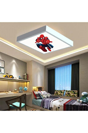 Örümcek Adam Çocuk Odası Led Avize- 60x60 Baskılı Led Avize- Beyaz Çerçeve-54w Led Işıklı Avize