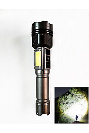 10000 Lümen Ultra Parlak Uzun Menzilli Dijital Göstergeli Şarjlı Profesyonel El Feneri