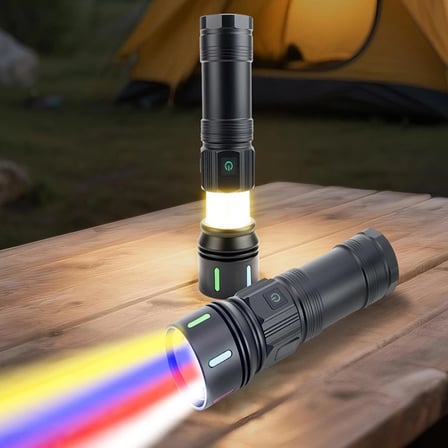 Şarjlı Kamp Feneri / Dijital Ekranlı Güç Göstergeli - 9 Mod Powerbank Özellikli, Şarj Kablolu, Taşıma Çantalı (Tripod Takılabilir)