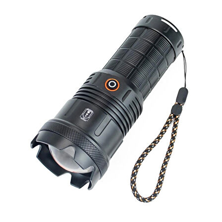 20000 Lümen Şarjlı Zoomlu Profesyonel El Feneri - 1000m Menzilli Lazer Işıklı 5 Modlu