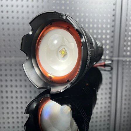 20000 Lümen Şarjlı Zoomlu Profesyonel El Feneri - 1000m Menzilli Lazer Işıklı 5 Modlu