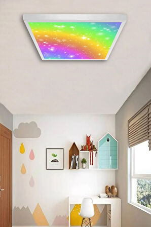 Gökkuşağı Led Avize-60cmx 60xm Büyük Kare-1.5kg Hafif- 54w Güçlü Işık 30m2 Alan Aydınlatır-trendyol