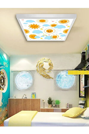Güneşli-bebek Odası Avize-60cmx60cm-54watt-led-bebek Avize-güneş Avize-bulutlu Avize-gülen Güneş Led
