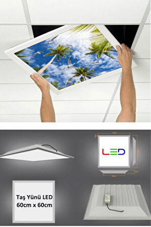 Asma Tavan-60cmx60cm-sıva Altı-54w-6500k-beyaz-led Panel-led Armatür- 60x60 Taş Yünü Asma Tavan Ledi