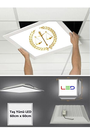 Hukuk Logo Asma Tavan-60cmx60cm-sıva Altı-54w-6500k-beyaz-led Panel-led Armatür- Taş Yünü Asma Tavan
