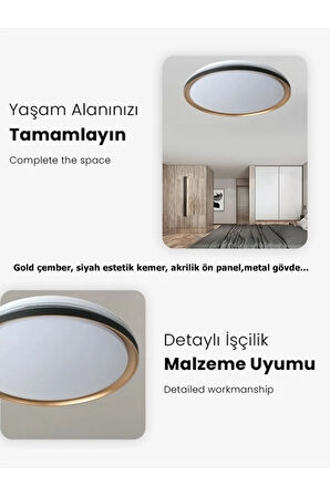 Gold 50cm Avize, 45watt, Beyaz Işık, Yuvarlak Gold Çerçeve, Led Avize, Modern Ev Lamba