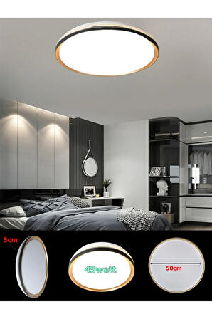 Gold 50cm Avize, 45watt, Beyaz Işık, Yuvarlak Gold Çerçeve, Led Avize, Modern Ev Lamba