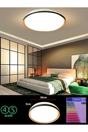 Gold 50cm Avize, 45watt, Beyaz Işık, Yuvarlak Gold Çerçeve, Led Avize, Modern Ev Lamba