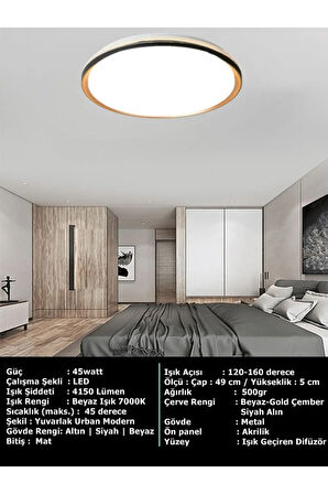 LEDLİ TAVAN ARMATÜR, 45WATT – BEYAZ IŞIK – 7000K,50cm Yuvarlak Modern Avize, 4150 Lümen Güçlü  Avize