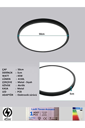 Black led panel, yuvarlak, ledli armatür, 50cm-45watt, siyah çerçeve, 6500k-beyaz-ışık-led-armatür