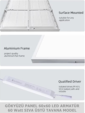 60W SIVA ÜSTÜ BEYAZ IŞIK-Led panel-Kendinden Kasalı profosyonel Led Armatür