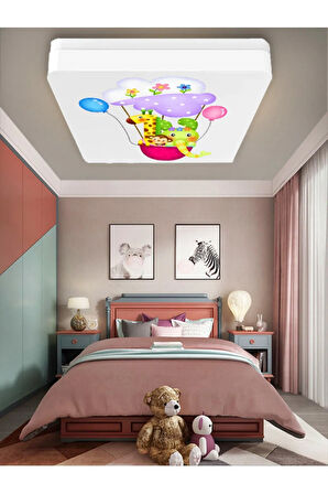 Lüks Çocuk Odası Avize 25watt-30cm X 30cm Lüks Led Aydınlatma, Hayvan Dostlar Çocuk Odası Avize