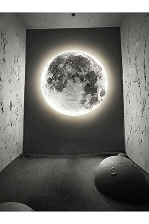 Moon Led Aplik 30cm Çap 25watt Led, Ay Led Duvar Lambası, Uv Baskı Modern Led Aplik