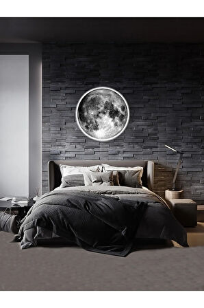 Moon Led Aplik 30cm Çap 25watt Led, Ay Led Duvar Lambası, Uv Baskı Modern Led Aplik