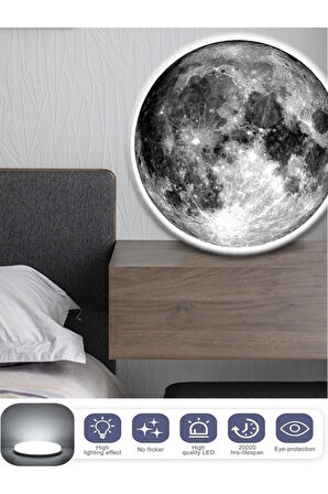 Moon Led Aplik 30 Cm Çap 25watt, Duvar Ay Tablosu Uv Baskı Led Aplik