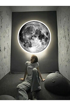 Moon Led Aplik 30 Cm Çap 25watt, Duvar Ay Tablosu Uv Baskı Led Aplik