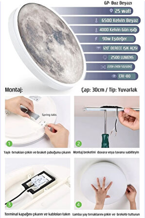 Salon Aplik-moon Led Aplik,30cm Çap, Led 25watt Modern Duvar Aplik Yatak Odası Aplik Duvar Lambası