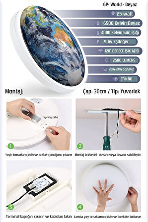 Modern World, Led Aplik, 30cm Çap,led 25watt, Modern,duvar Aplik, Yatak Odası Aplik,yatak Başı Aplik