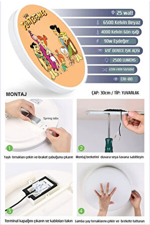 Taş Devri Aplik-led Aplik-25watt-30cm Çap, Çocuk Odası Aplik, Aplik Modelleri, Flintstones Aplik