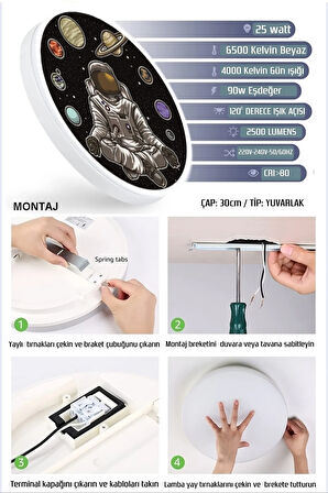 Space, Astronot Aplik-led Aplik-25watt-30cm Çap, Çocuk Odası Aplik, Aplik Modelleri, Trendyol Aplik