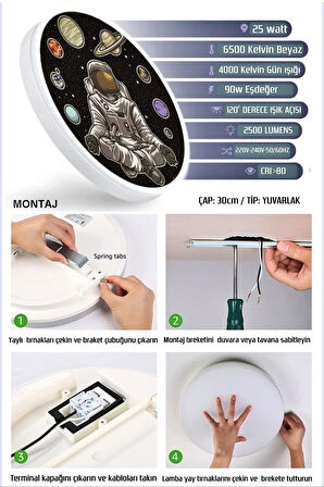 Space-Astronot Avize-Led Avize-25watt-30cm x 30cm,çocuk odası avize, avize modelleri, astronot avize