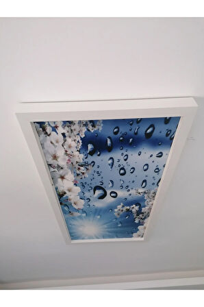 60x120 Gökyüzü Panel Avize, Sıva Üstü, Kolay Montaj Led Panel, Çiçekli Yağmur Damlası Avize