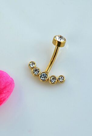 Çelik Taşlı Göbek Piercingi Gold