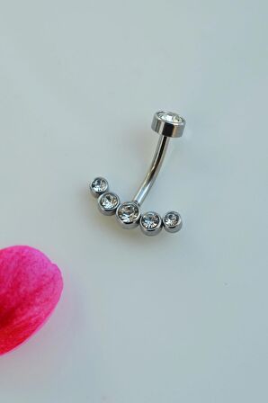 Çelik Taşlı Göbek Piercingi Gümüş Renk