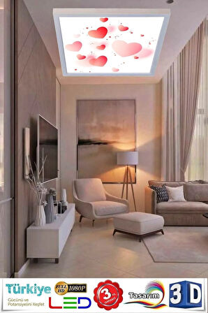Beyaz Metal Çerçeveli 60watt Led Panel Kalbim Tasarım Avize Modern Çerçeveli Led Avize
