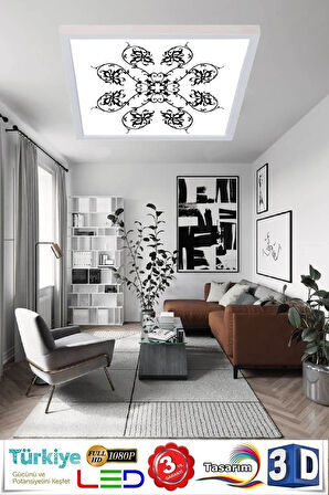 Desenli Panel Avize 60w Led Tavan Aydınlatma 60cmx60cm Beyaz Modern Çerçeve