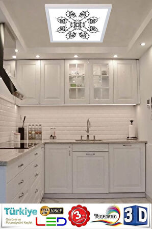 Desenli Panel Avize 60w Led Tavan Aydınlatma 60cmx60cm Beyaz Modern Çerçeve