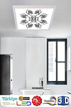 Desenli Panel Avize 60w Led Tavan Aydınlatma 60cmx60cm Beyaz Modern Çerçeve